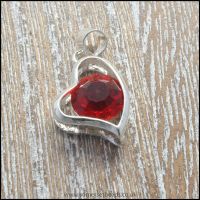 Red Rhinestone Silver Tone Heart Shaped Pendant