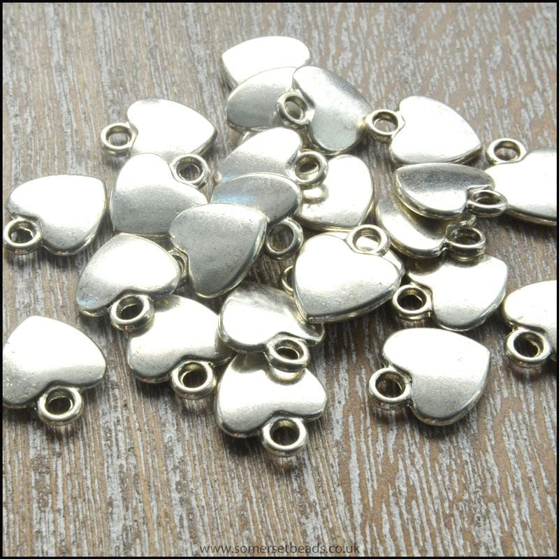 Silver Flat Heart Charms