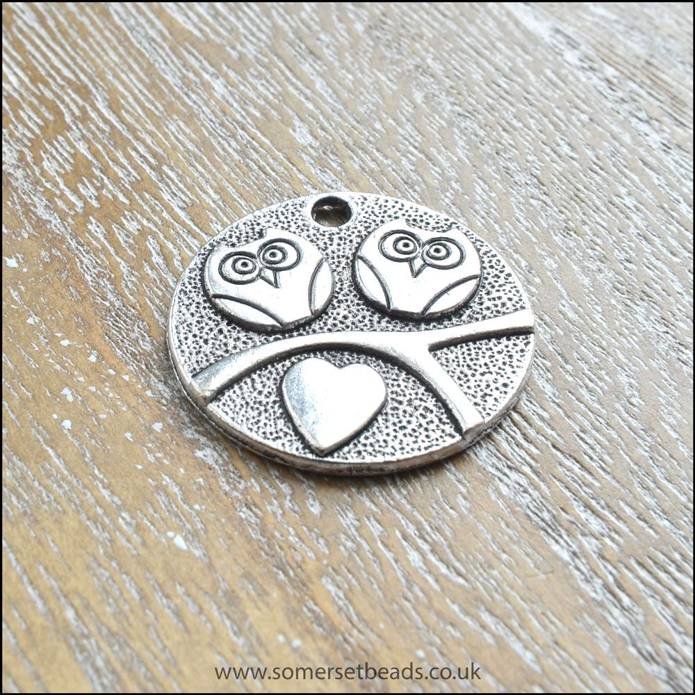 Silver Flat Round Owl Charms