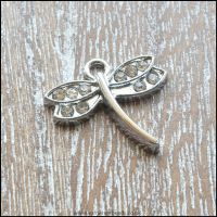Silver Plated Rhinestone Dragonfly Charms