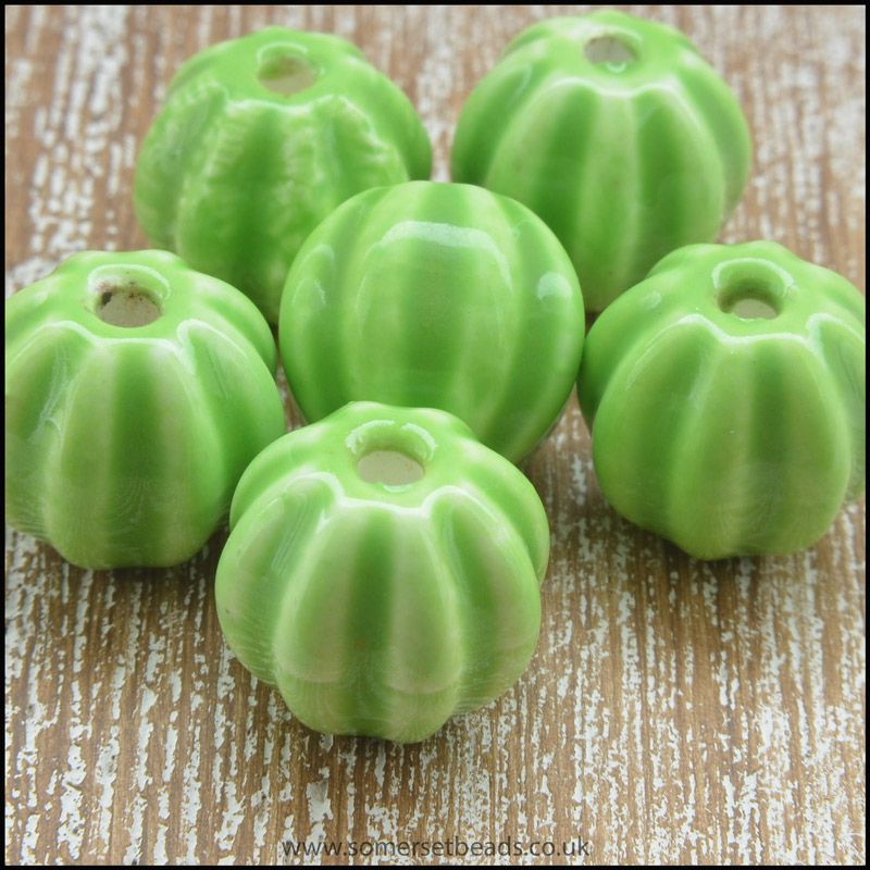 13mm Green Ceramic Pumpkin Beads