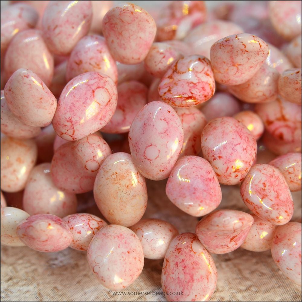 Czech Glass Petal Beads Speckled Pink 6mm x 8mm Pk 50