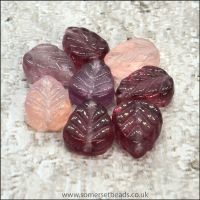Czech Glass Pressed Leaf Beads 10mm x 8mm Purple & Pink Mix