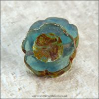 Czech Glass Table Cut Picasso Flower Beads - Aquamarine