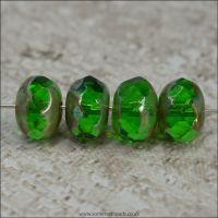 Czech Glass Faceted Picasso Rondelle Beads - Green