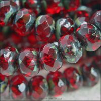 Czech Glass Faceted Picasso Rondelle Beads - Dark Red