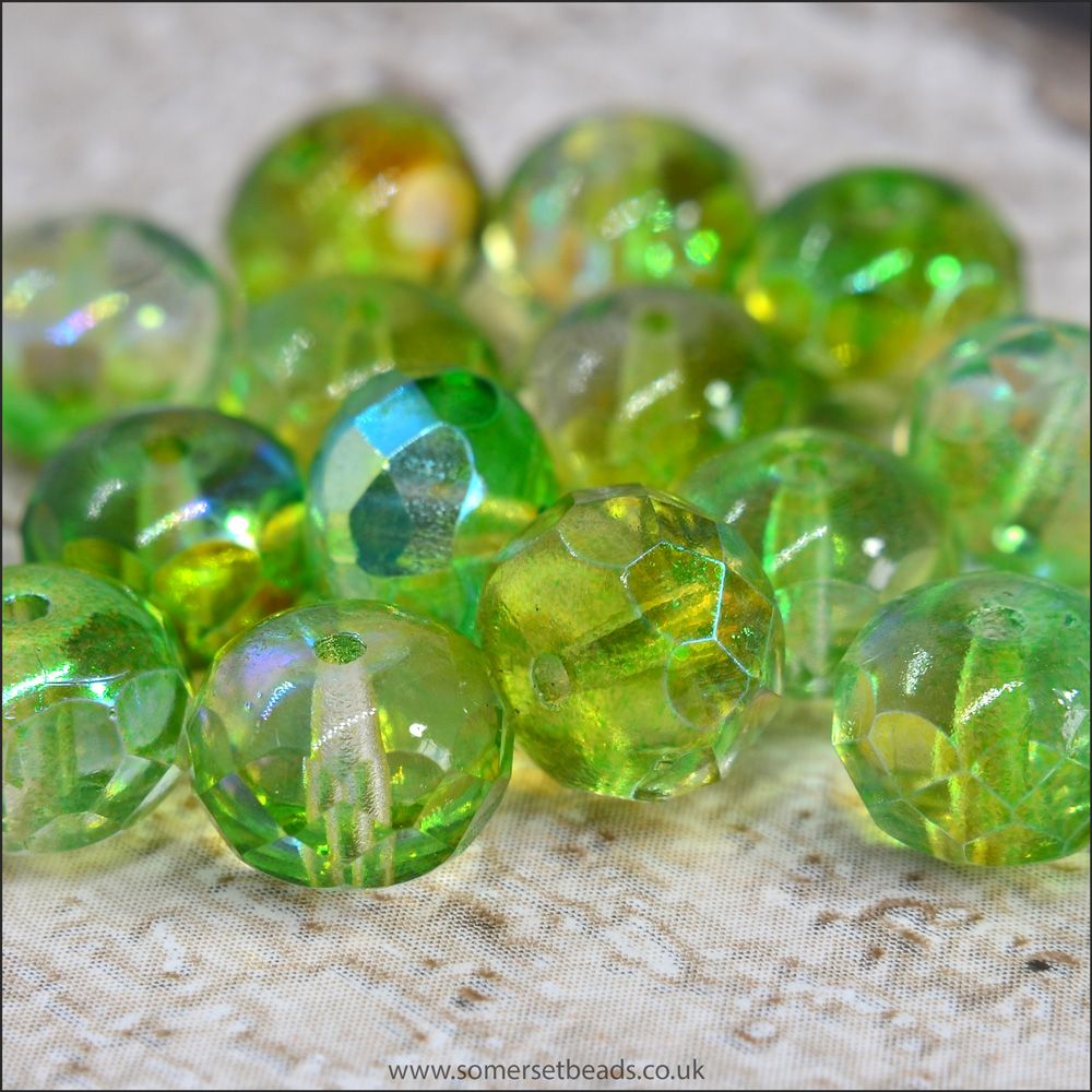 Czech Glass Faceted AB Rondelle Beads - Mixed Green