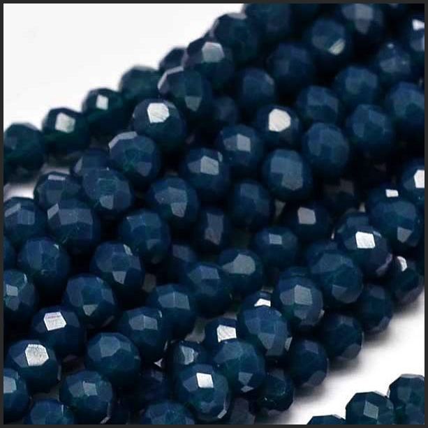 Opaque Faceted Glass Crystal Rondelle Beads Prussian Blue 4mm x 3mm