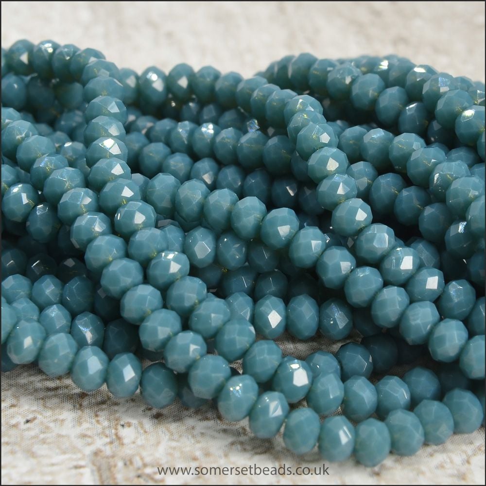 Opaque Faceted Glass Crystal Rondelle Beads Airforce Blue 3mm x 2mm