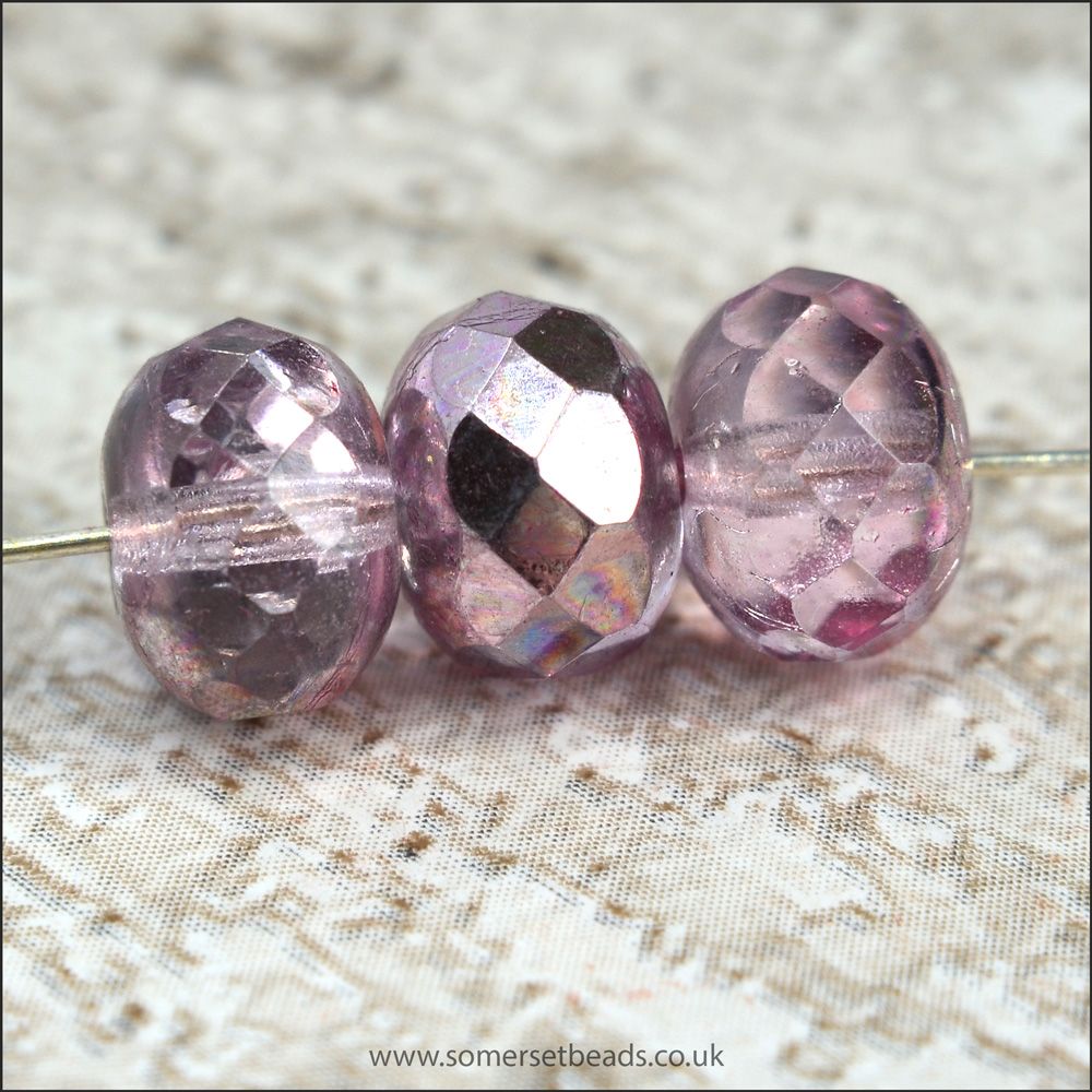 Czech Glass Faceted Rondelle Beads 9mm x 6mm- Pink