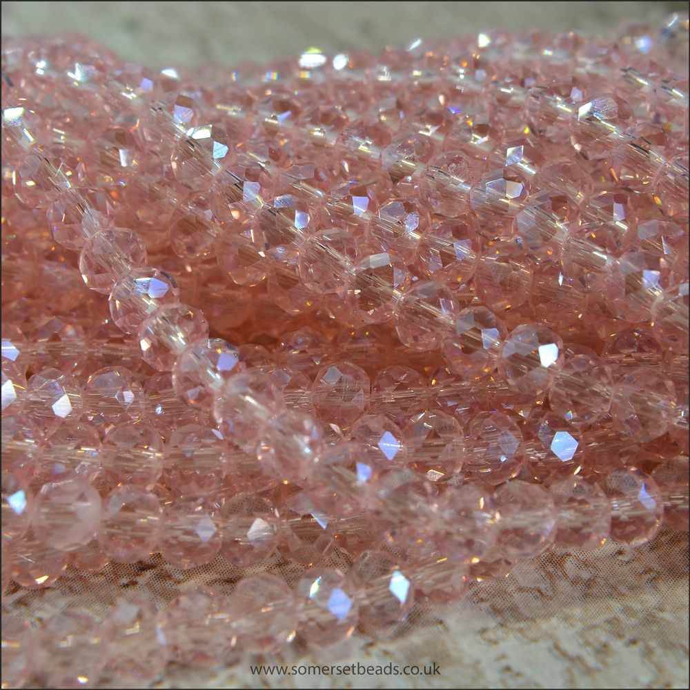 Pink AB Faceted Glass Crystal Rondelle Beads 4mm x 3mm