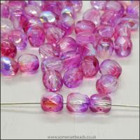 Czech Glass Faceted Fire Polished Beads 4mm Pink Mix AB