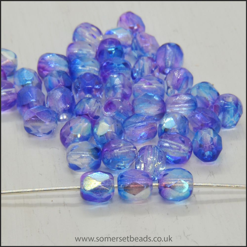 Czech Fire Polished Beads 4mm Blue Purple AB Mix