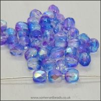 Czech Glass Faceted Fire Polished Beads 4mm Blue Purple AB Mix 