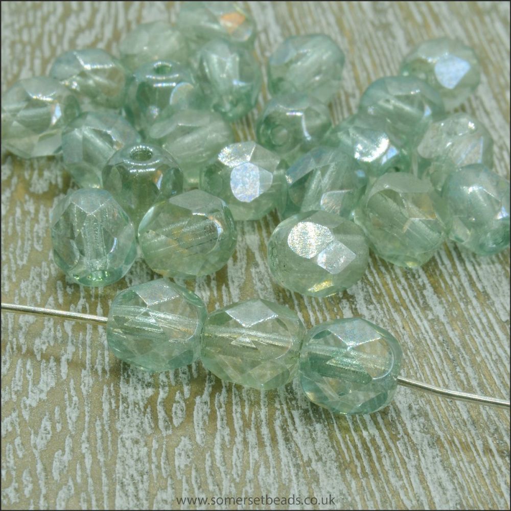 Czech Glass Faceted Fire Polished Beads 6mm Olive Luster - 50