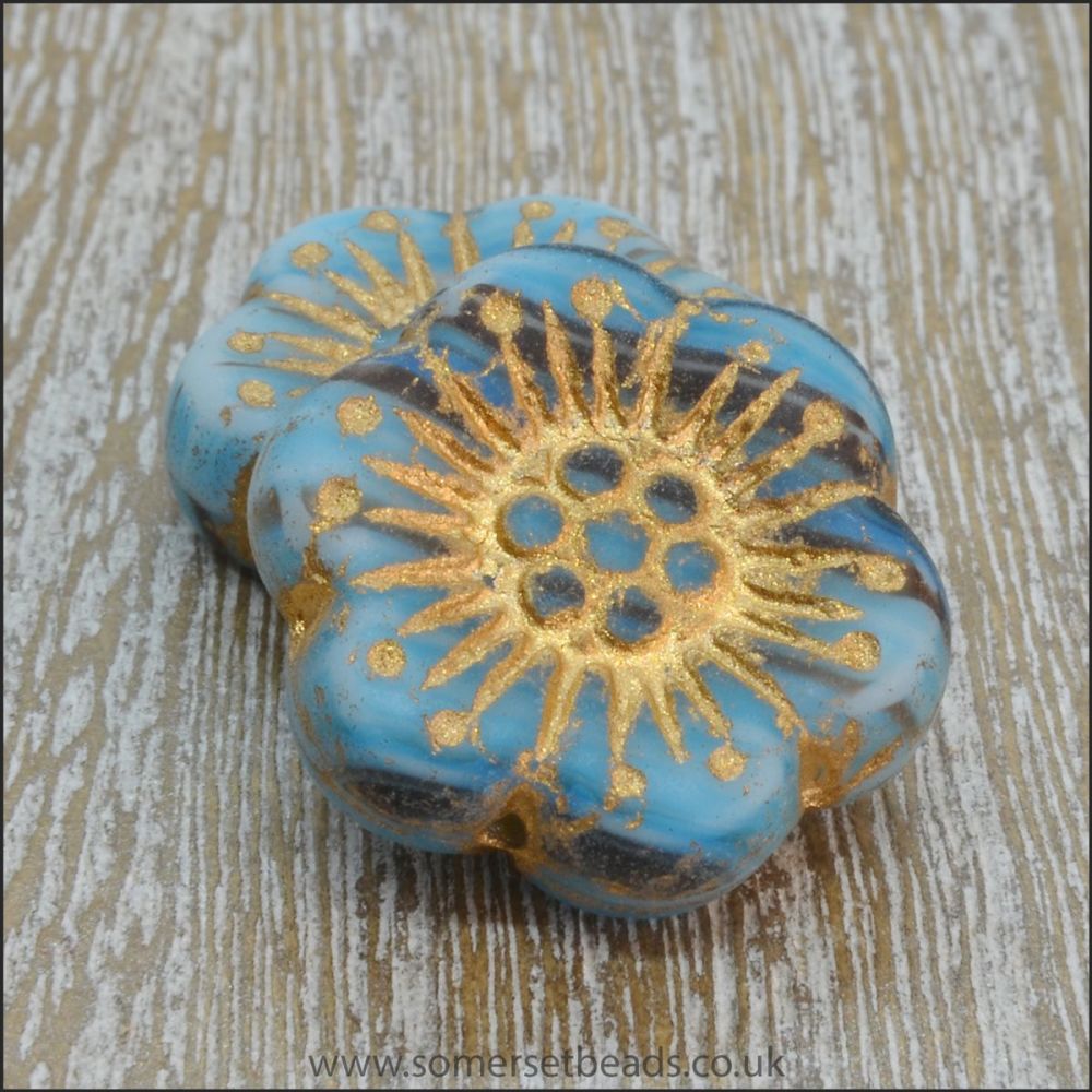 Czech Glass Anemone Flower Beads - Blue Skies