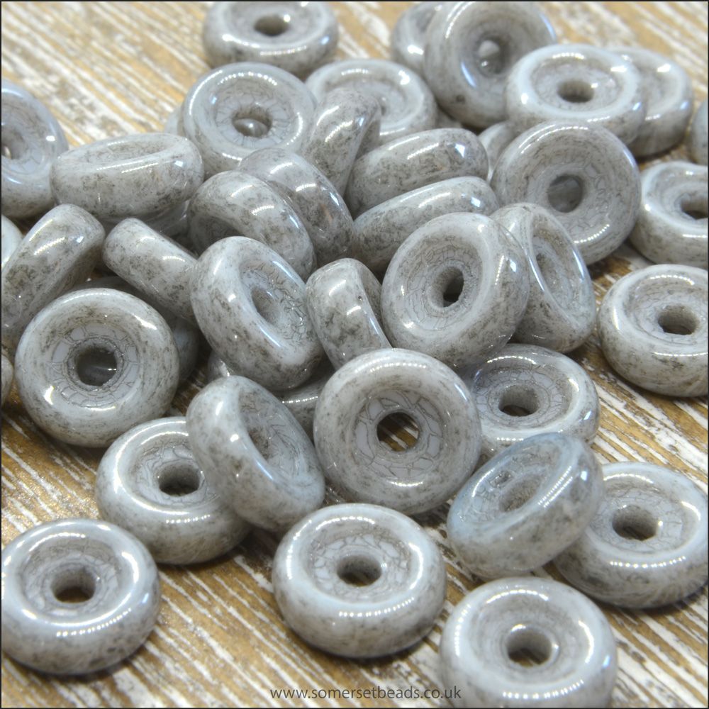 Czech Glass Wheel Beads 6mm White Grey Luster 10g