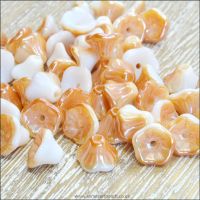 Czech Glass Flower Cup Beads - Chalk White Apricot