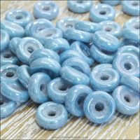 Czech Glass Wheel Beads 6mm White Blue Luster 10g