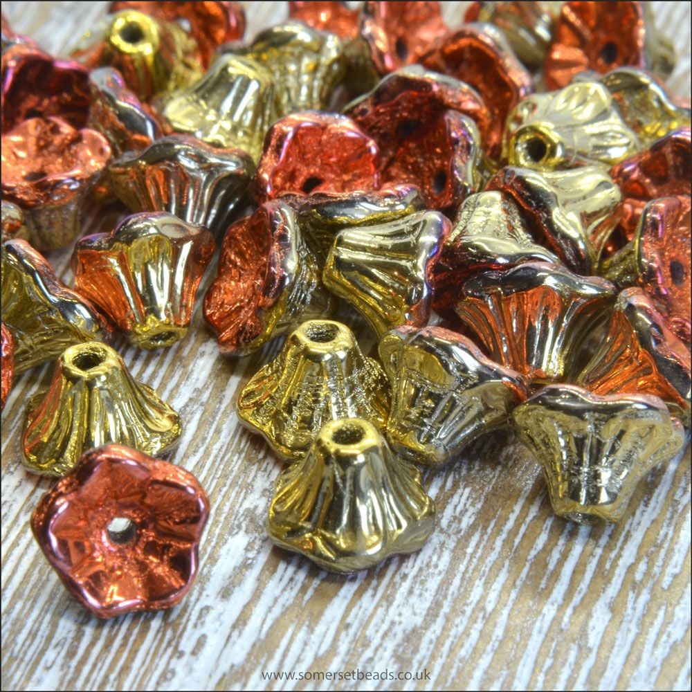 Czech Glass Flower Cup Beads - California Gold Rush