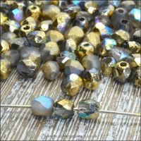 Czech Glass Faceted Fire Polished Beads 4mm Etched Crystal Golden Rainbow