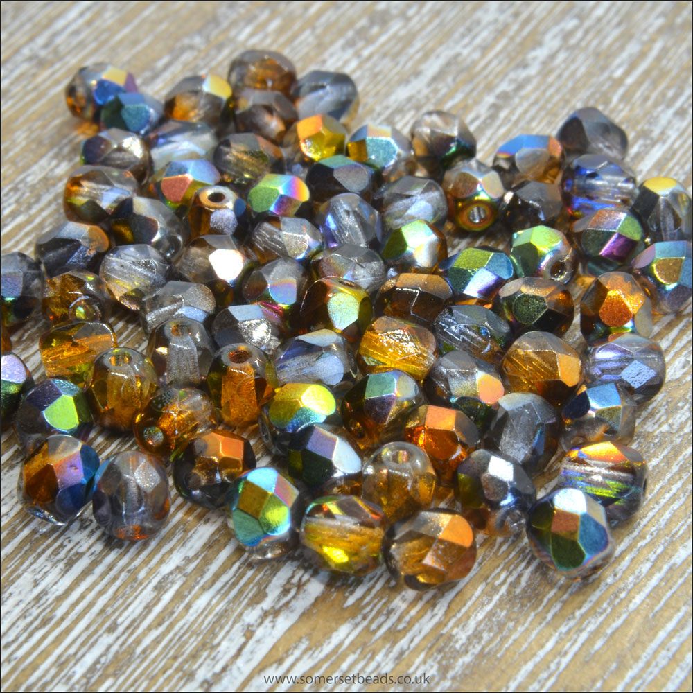 Czech Glass Faceted Fire Polished Beads 4mm Crystal Magic Copper
