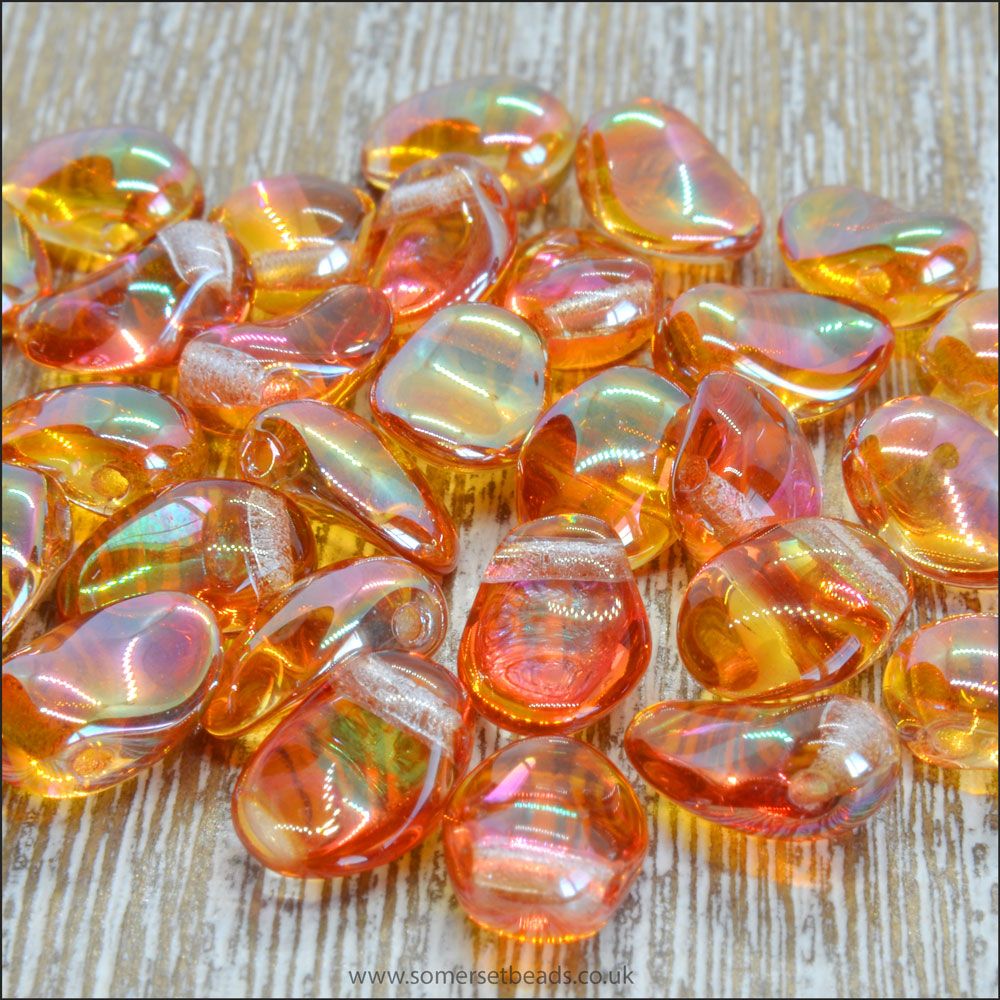 Czech Glass Petal Beads Crystal Apricot Medium 8mm x 6mm Pk 50