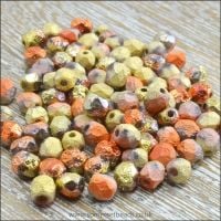 Czech Glass Faceted Fire Polished Beads 4mm Etched California Gold Rush