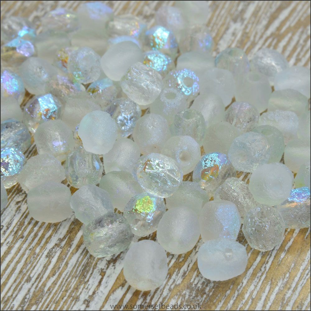 Czech Glass Faceted Fire Polished Beads 4mm Etched Crystal Green Rainbow