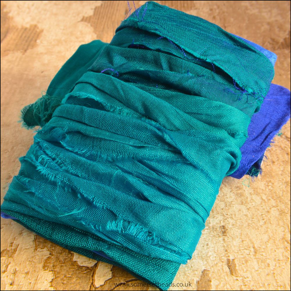Teal Sari Silk Ribbon