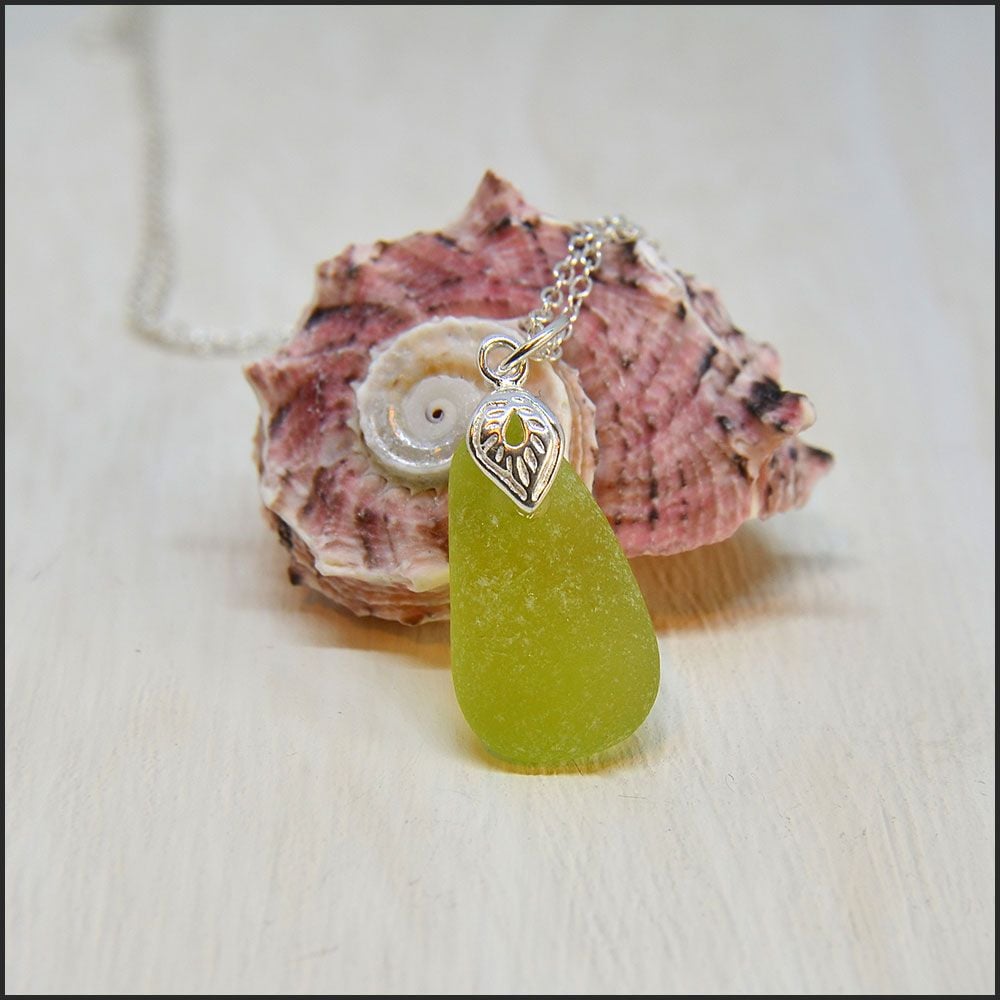 Citron Yellow  Sea Glass Pendant Necklace