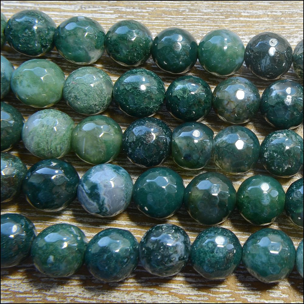 8mm faceted round mixed green moss agate gemstone beads