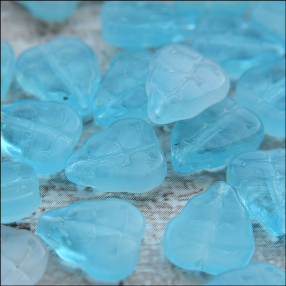 Czech Glass Pressed Leaf Shaped Beads - Light Blue