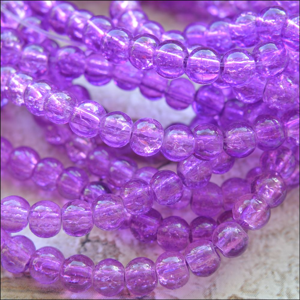 4mm Light Purple Crackle Glass Beads