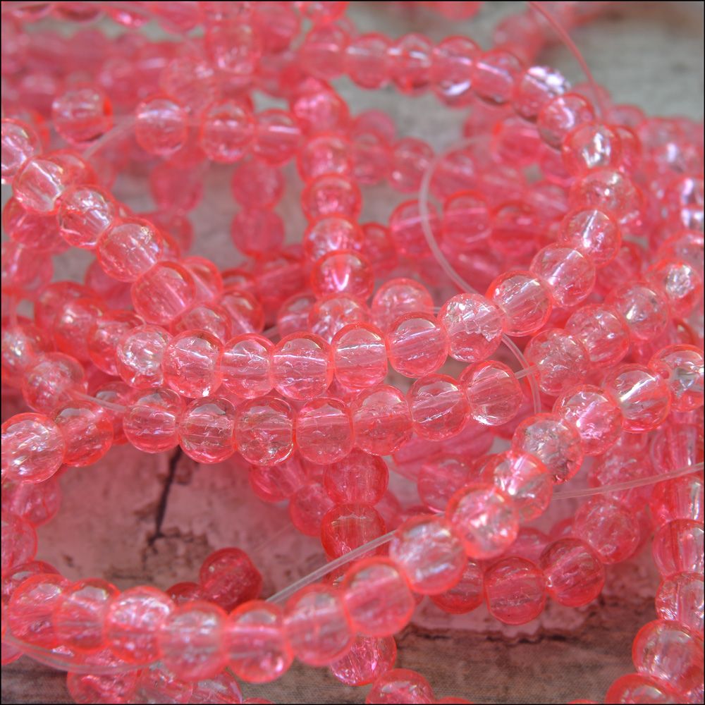 4mm Coral Crackle Glass Beads