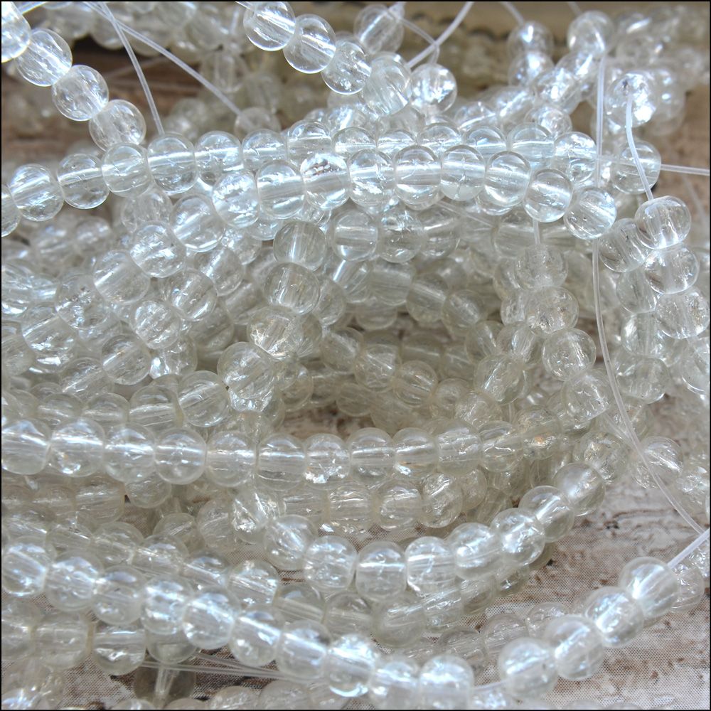 4mm Clear Crackle Glass Beads
