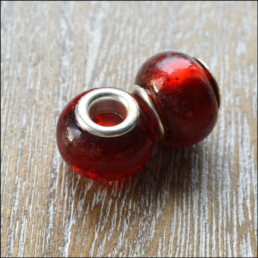 Deep Red Foil Glass Charm Beads