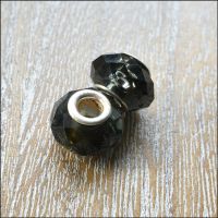 Glass Charm Beads Dark Grey Faceted  