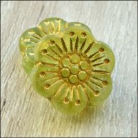 Czech Glass Anemone Flower Beads - Lime Soda