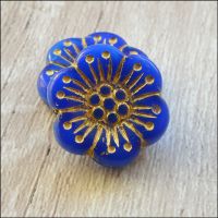 Czech Glass Anemone Flower Beads -Cobalt Blue