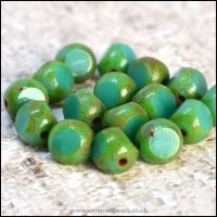 3 Cut Czech Glass Beads, 6mm, Turquoise Picasso