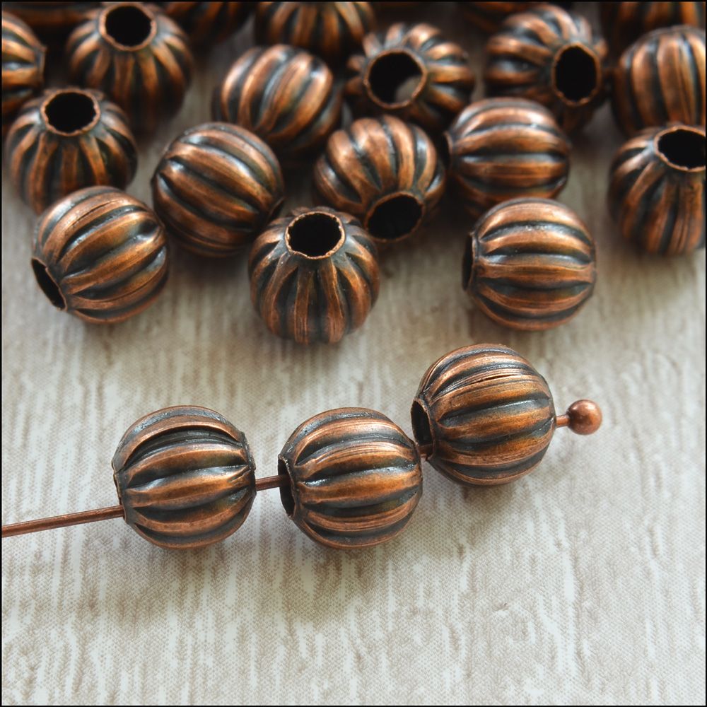 6mm Copper Pumpkin Spacer Beads