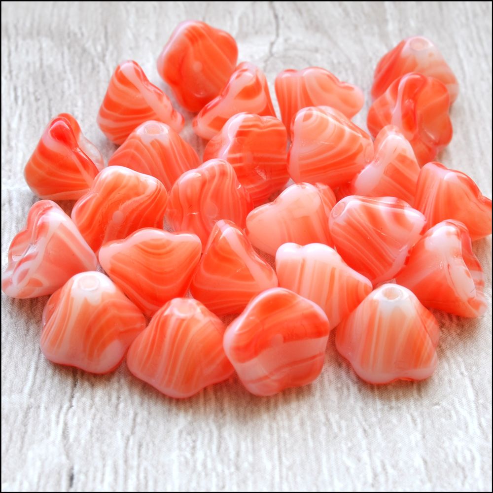 Czech Glass Bell Flower Beads 8mm x 6mm Strawberry Ripple