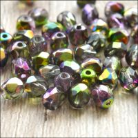 Czech Glass Faceted Fire Polished Beads 4mm Green & Purple AB Mix