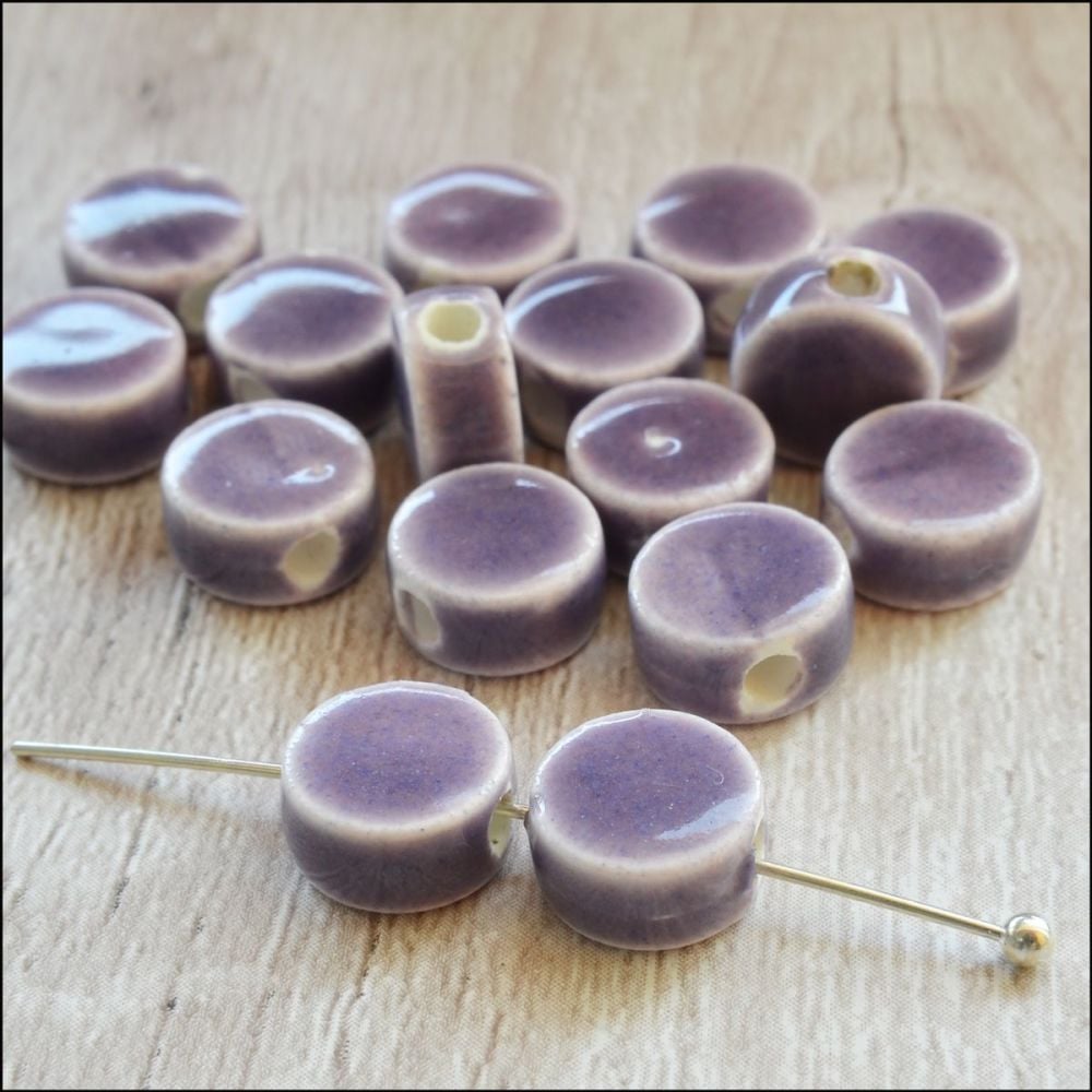 9mm Orchid Glazed Ceramic Disc Beads