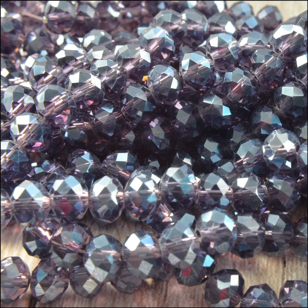 Purple Glass Crystal Rondelles 6mm x 4mm