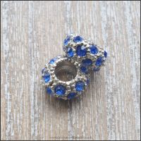 Sapphire Blue Rhinestone Rondelle European Spacer Beads
