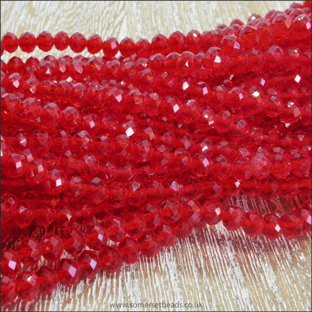 Red Faceted Glass Crystal Rondelle Beads 4mm x 3mm