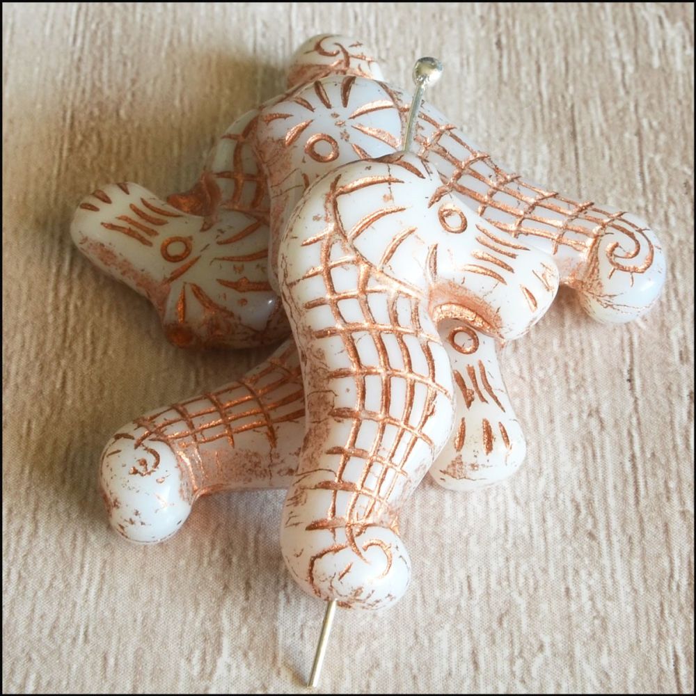 Czech Glass Seahorse Beads - Ivory