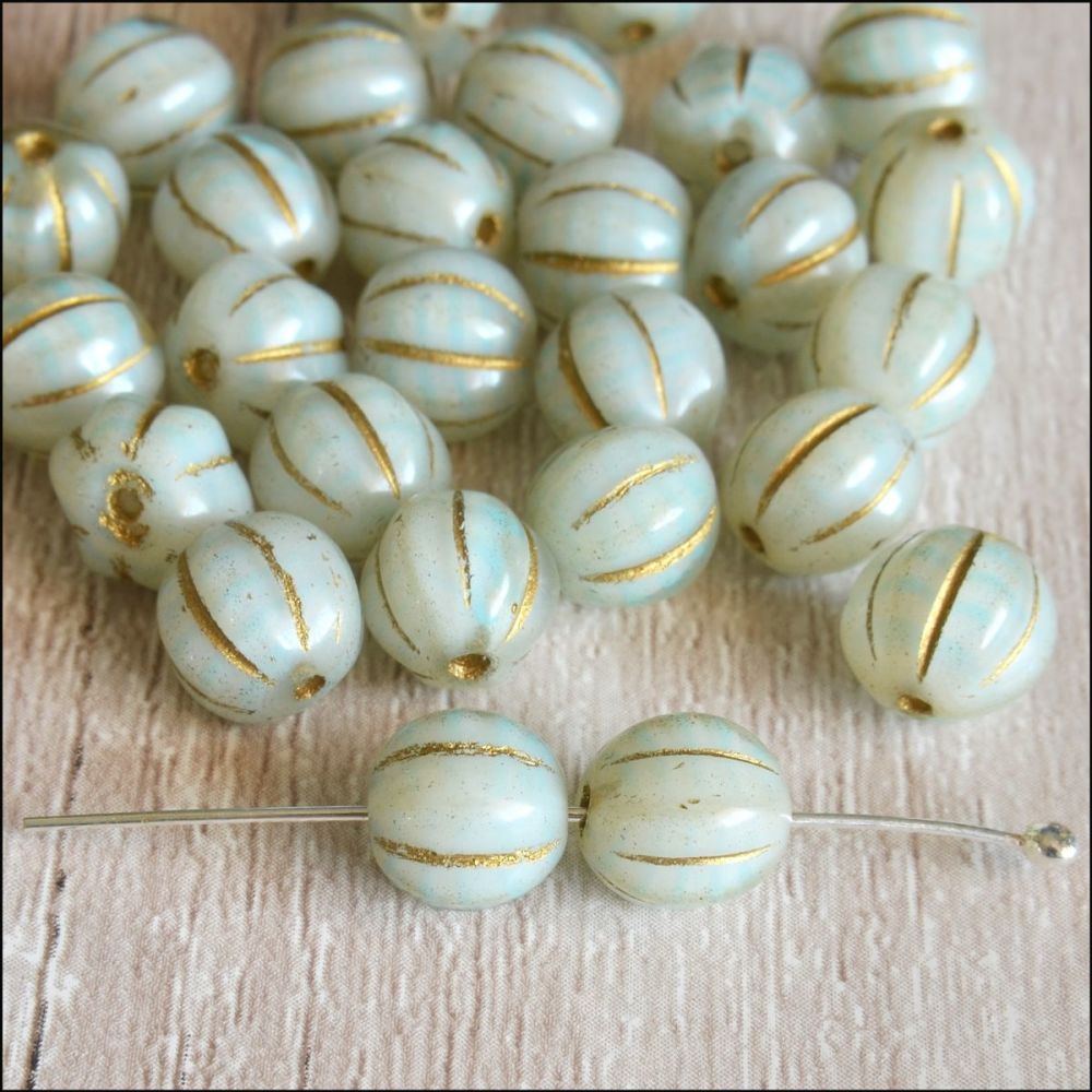 8mm Czech Glass Melon Beads Mint Green